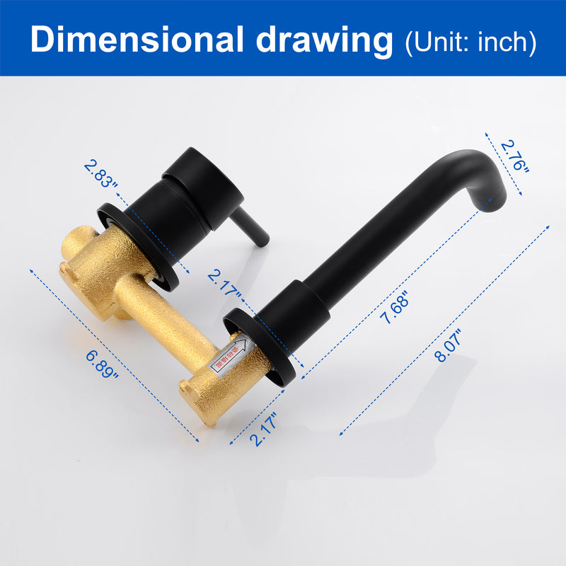 Wall Mount Lavatory Faucet Single Handle Brass Bathroom Sink Faucet 1.2 GPM in Matte Black, brushed gold