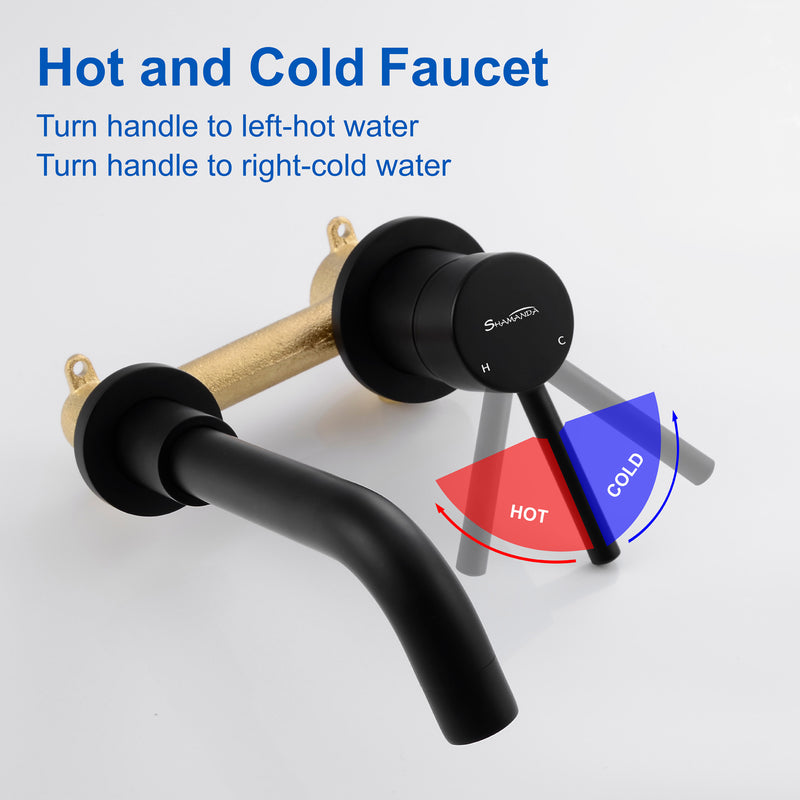 Wall Mount Lavatory Faucet Single Handle Brass Bathroom Sink Faucet 1.2 GPM in Matte Black, brushed gold