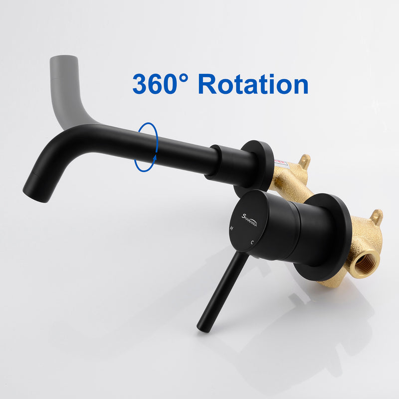 Wall Mount Lavatory Faucet Single Handle Brass Bathroom Sink Faucet 1.2 GPM in Matte Black, brushed gold