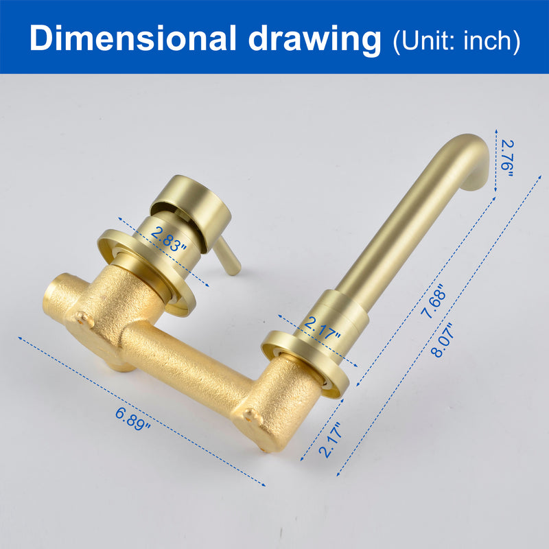 Wall Mount Lavatory Faucet Single Handle Brass Bathroom Sink Faucet 1.2 GPM in Matte Black, brushed gold