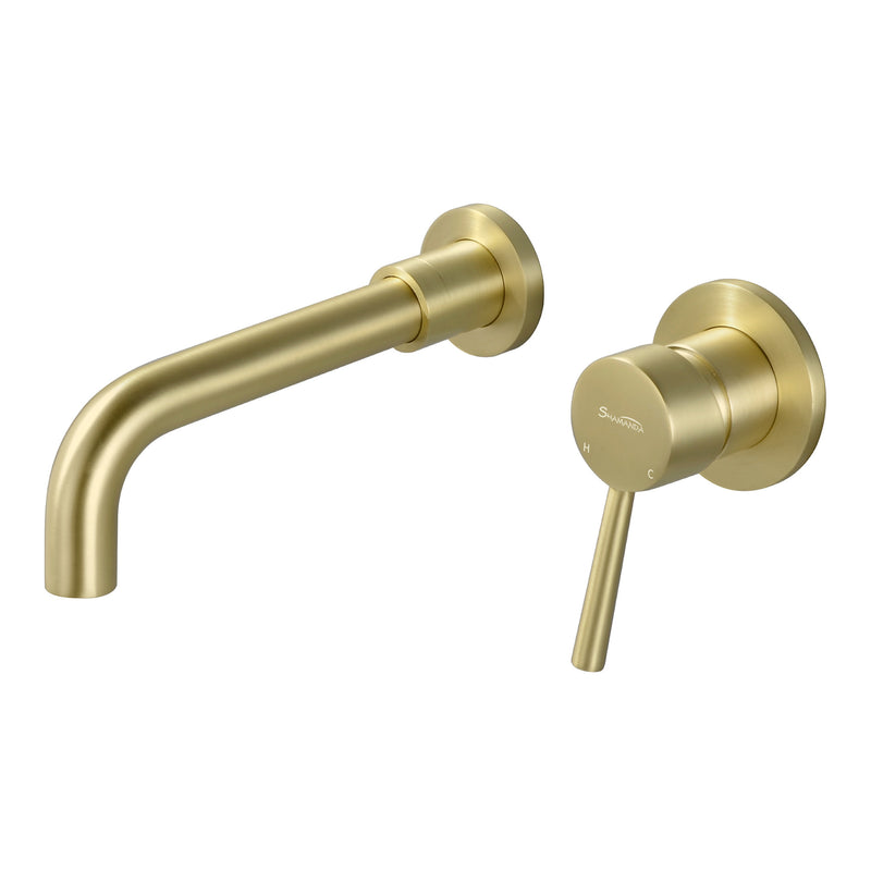Wall Mount Lavatory Faucet Single Handle Brass Bathroom Sink Faucet 1.2 GPM in Matte Black, brushed gold