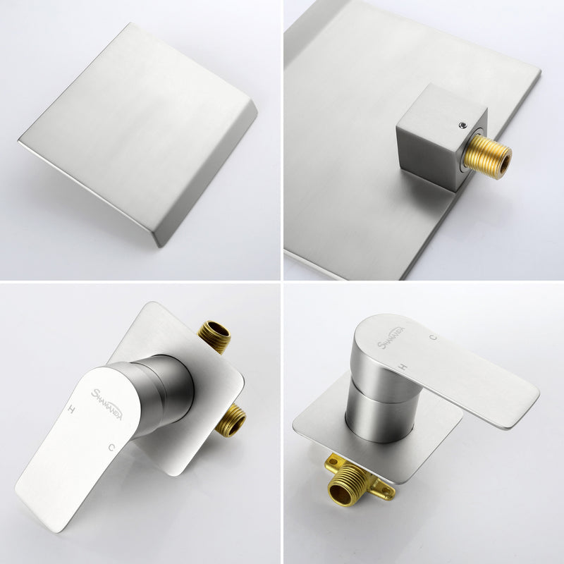 Wall Mount Bathtub Faucet, Waterfall Roman Tub Filler Faucet Single Handle Bathroom Faucet
