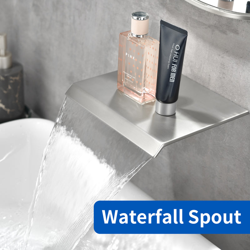 Wall Mount Bathtub Faucet, Waterfall Roman Tub Filler Faucet Single Handle Bathroom Faucet