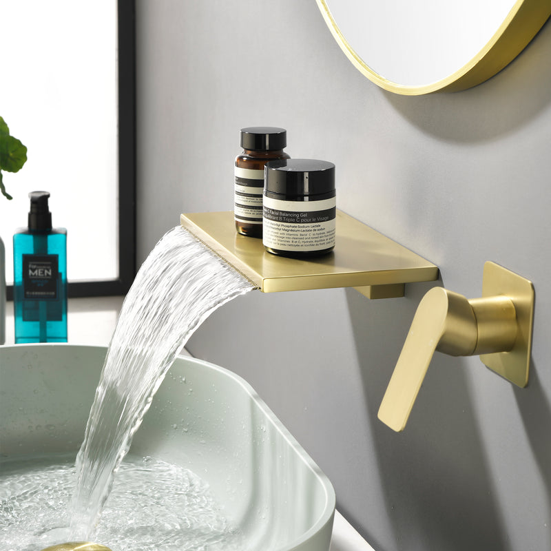 Wide Waterfall Faucet for Vessel Sinks Stainless Steel Single Lever Two Hole Wall Mounted Bathroom Faucet with Brass Connector
