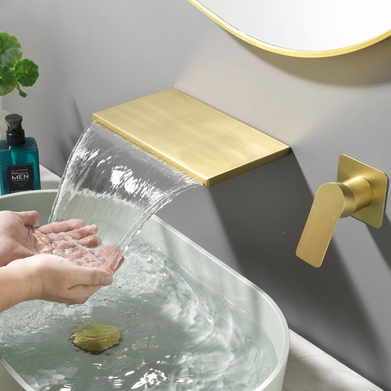 Wide Waterfall Faucet for Vessel Sinks Stainless Steel Single Lever Two Hole Wall Mounted Bathroom Faucet with Brass Connector