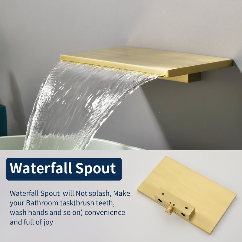 Wide Waterfall Faucet for Vessel Sinks Stainless Steel Single Lever Two Hole Wall Mounted Bathroom Faucet with Brass Connector