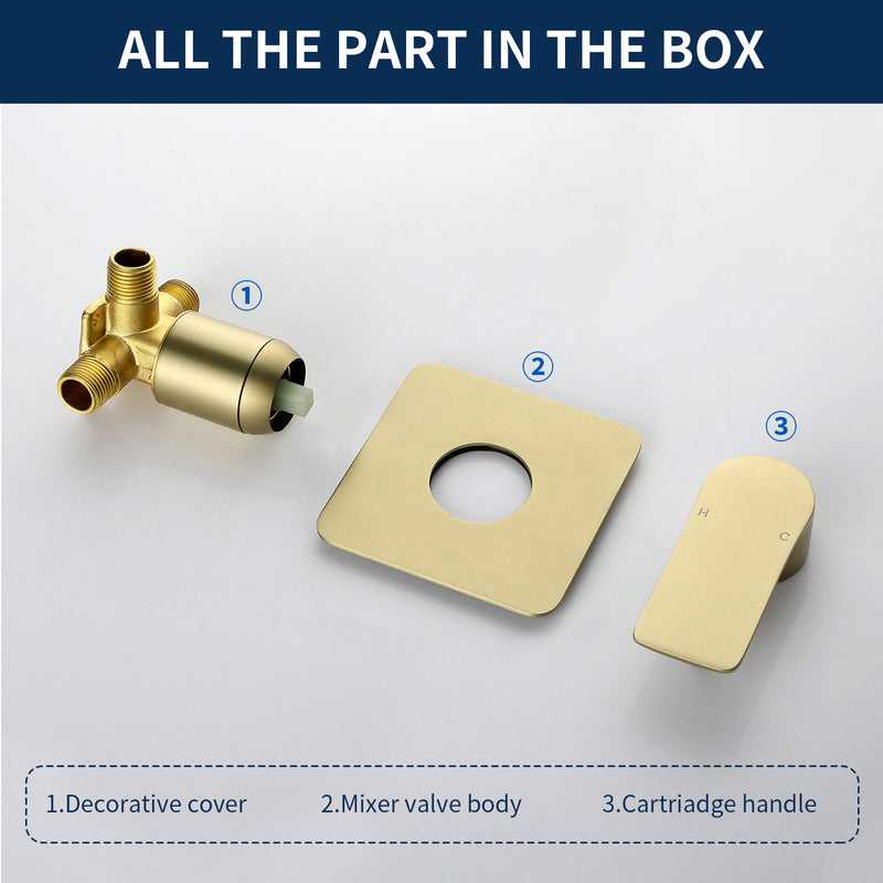 Single Function Square Shower Valve Faucet Diverter Control Single Handle Hot and Cold Water Mixer Shower Valve