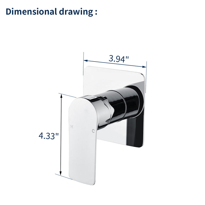 Single Function Square Shower Valve Faucet Diverter Control Single Handle Hot and Cold Water Mixer Shower Valve