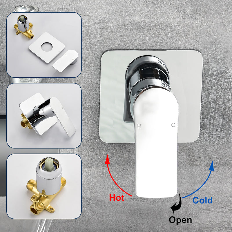 Single Function Square Shower Valve Faucet Diverter Control Single Handle Hot and Cold Water Mixer Shower Valve