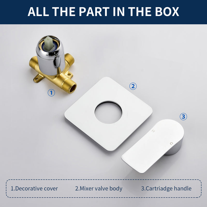 Single Function Square Shower Valve Faucet Diverter Control Single Handle Hot and Cold Water Mixer Shower Valve