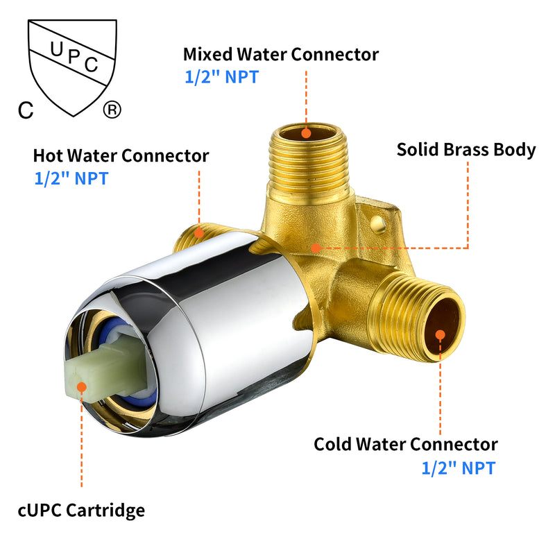 Single Function Square Shower Valve Faucet Diverter Control Single Handle Hot and Cold Water Mixer Shower Valve