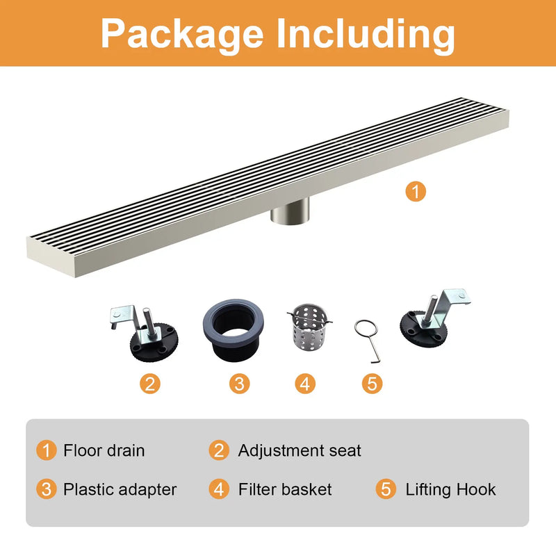 24 Inch Linear Shower Drain with Flange Stainless Steel Long Floor Drain for Bathroom 24-inch-linear-shower-drain-with-flange-stainless-steel-long-floor-drain-for-bathroom 