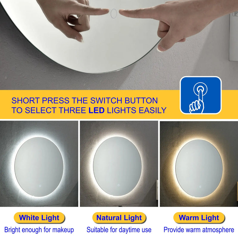 24 Inch Round Bathroom LED Lighted Mirror, Wall Mounted Vanity Makeup Mirror with Lights, 3 Colors Dimmable Brightness, IP54 Waterproof, Smart Touch Switch, Anti-Fog Circle Mirror 24-inch-round-bathroom-led-lighted-mirror-wall-mounted-vanity-makeup-mirror-with-lights-3-colors-dimmable-brightness-ip54-waterproof-smart-touch-switch-anti-fog-circle-mirror 