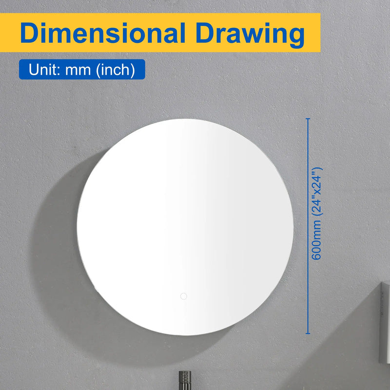 24 Inch Round Bathroom LED Lighted Mirror, Wall Mounted Vanity Makeup Mirror with Lights, 3 Colors Dimmable Brightness, IP54 Waterproof, Smart Touch Switch, Anti-Fog Circle Mirror 24-inch-round-bathroom-led-lighted-mirror-wall-mounted-vanity-makeup-mirror-with-lights-3-colors-dimmable-brightness-ip54-waterproof-smart-touch-switch-anti-fog-circle-mirror 