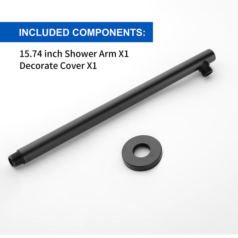 15.7-Inch In Wall Round Shower Arm 90 Degree with Flange in Matte Black | Brushed Nickel | Brushed Gold