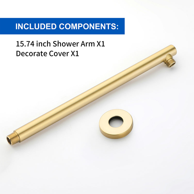 15.7-Inch In Wall Round Shower Arm 90 Degree with Flange in Matte Black | Brushed Nickel | Brushed Gold