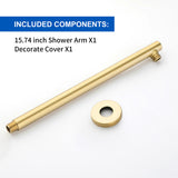 15.7-Inch In Wall Round Shower Arm 90 Degree with Flange in Matte Black | Brushed Nickel | Brushed Gold
