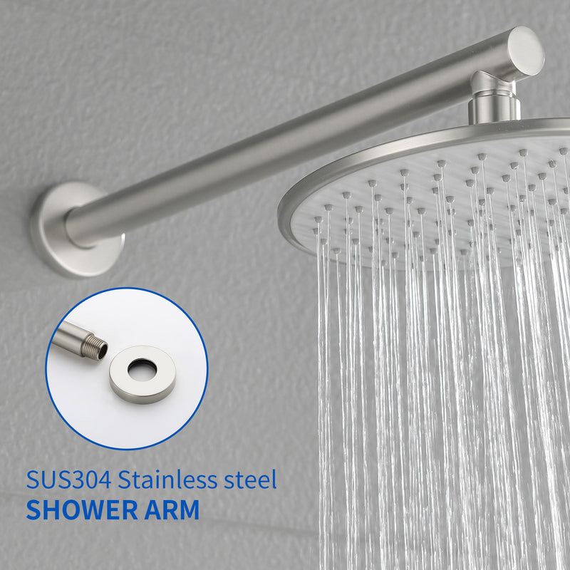 15.7-Inch In Wall Round Shower Arm 90 Degree with Flange in Matte Black | Brushed Nickel | Brushed Gold