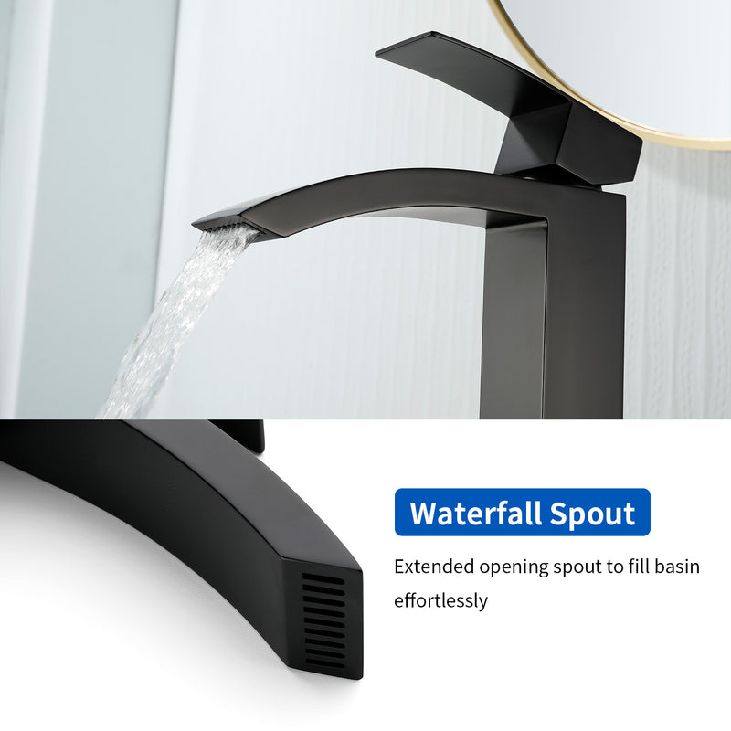 Waterfall Tall Bathroom Faucet Stainless Steel Single Handle Single Hole Vessel Sink Faucet with Drain Pop Up