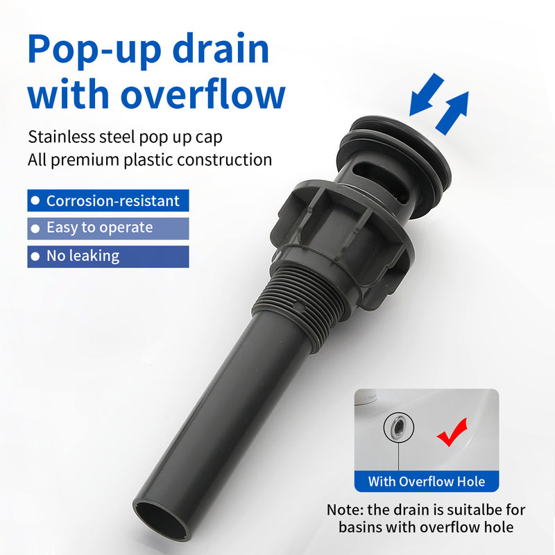 Tall Waterfall Vessel Faucet Deck Mount Single Lever Bathroom Sink Faucet with Pop Up Drain Stopper & Water Supply Lines