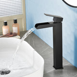 Tall Waterfall Vessel Faucet Deck Mount Single Lever Bathroom Sink Faucet with Pop Up Drain Stopper & Water Supply Lines