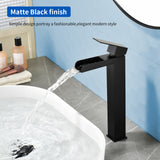 Tall Waterfall Vessel Faucet Deck Mount Single Lever Bathroom Sink Faucet with Pop Up Drain Stopper & Water Supply Lines