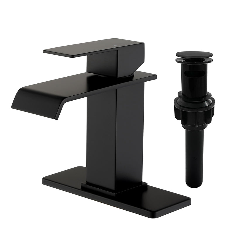 Single Hole Lavatory Faucet Tap Hot and Cold Water Mixer One-Handle Bathroom Waterfall Face Basin Faucet With Pop-Up Drainer