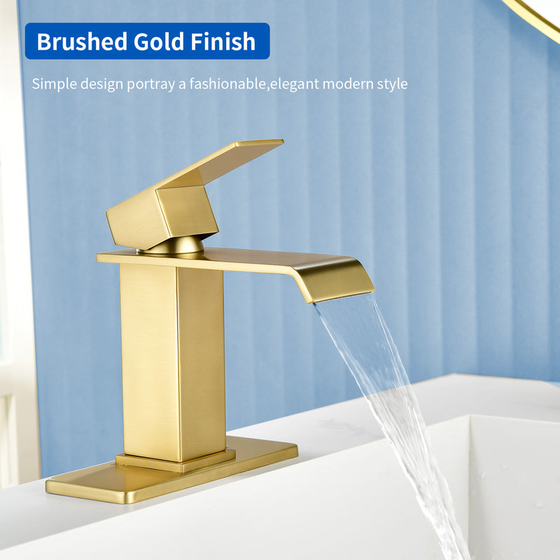 Single Hole Lavatory Faucet Tap Hot and Cold Water Mixer One-Handle Bathroom Waterfall Face Basin Faucet With Pop-Up Drainer