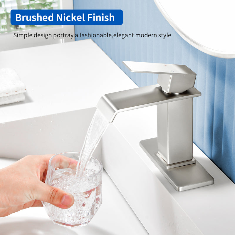 Single Hole Lavatory Faucet Tap Hot and Cold Water Mixer One-Handle Bathroom Waterfall Face Basin Faucet With Pop-Up Drainer