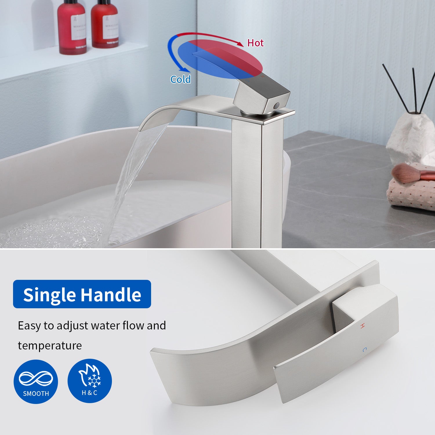 Single Hole Vessel Faucet Matte Black Deck Mount Brushed