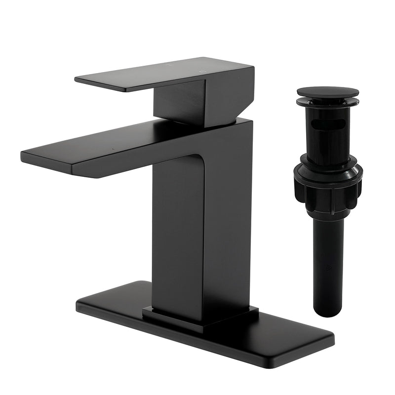 Deck Mounted Waterfall Lavatory Faucet Single Lever Single Hole Basin Mixer Tap with Pop-Up Drain