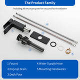 Deck Mounted Waterfall Lavatory Faucet Single Lever Single Hole Basin Mixer Tap with Pop-Up Drain