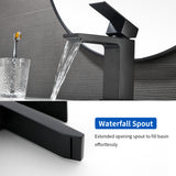 Deck Mounted Waterfall Lavatory Faucet Single Lever Single Hole Basin Mixer Tap with Pop-Up Drain