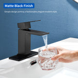 Deck Mounted Waterfall Lavatory Faucet Single Lever Single Hole Basin Mixer Tap with Pop-Up Drain