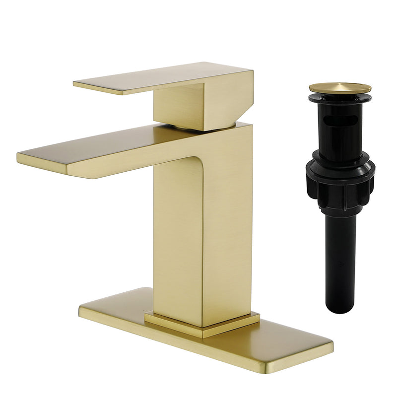 Deck Mounted Waterfall Lavatory Faucet Single Lever Single Hole Basin Mixer Tap with Pop-Up Drain