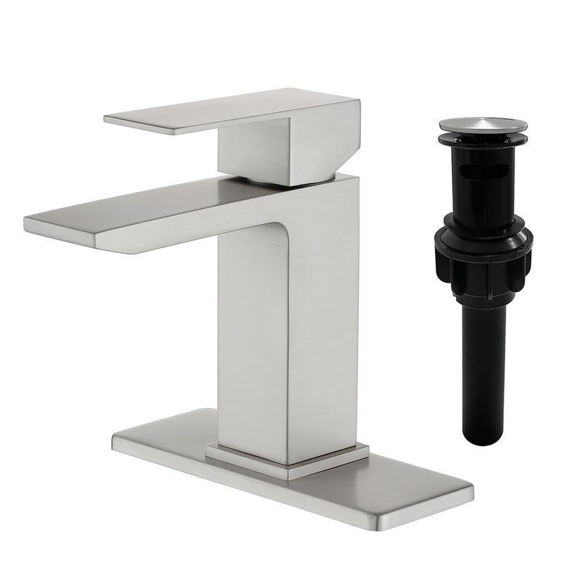 Deck Mounted Waterfall Lavatory Faucet Single Lever Single Hole Basin Mixer Tap with Pop-Up Drain