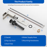 Deck Mounted Waterfall Lavatory Faucet Single Lever Single Hole Basin Mixer Tap with Pop-Up Drain