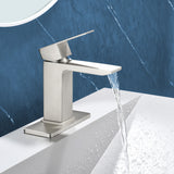 Deck Mounted Waterfall Lavatory Faucet Single Lever Single Hole Basin Mixer Tap with Pop-Up Drain