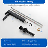Single Handle High Basin Faucet SS304 Hot Cold Water Mixer Bathroom Vessel Sink Faucet with Pop-Up Waste