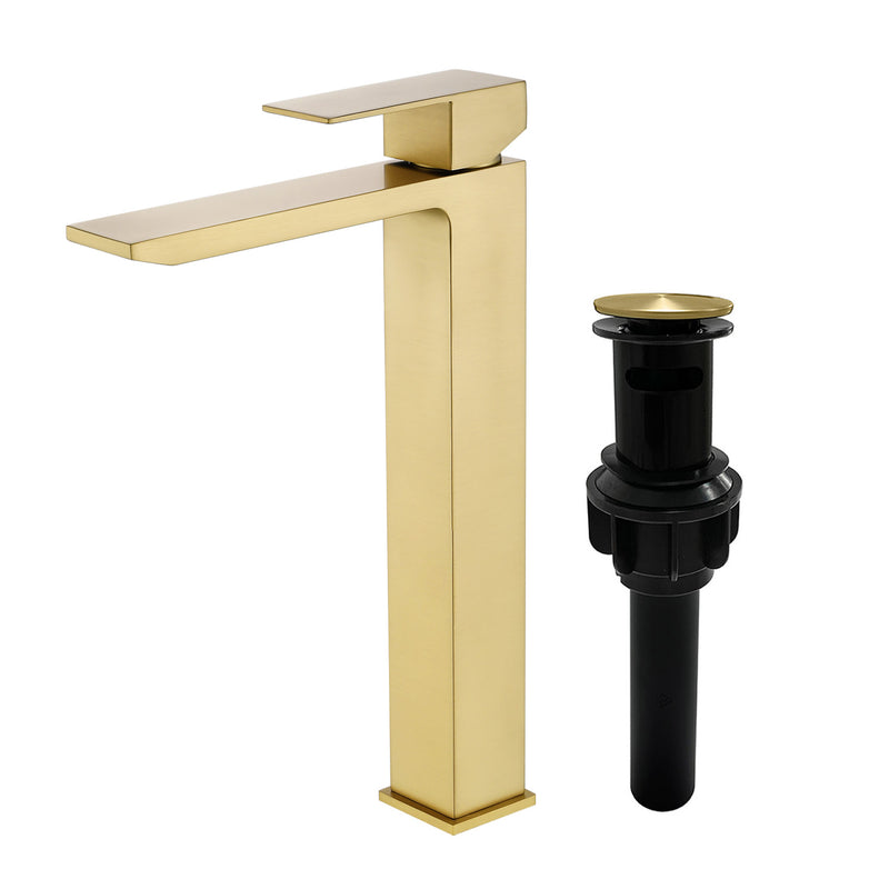 Single Handle High Basin Faucet SS304 Hot Cold Water Mixer Bathroom Vessel Sink Faucet with Pop-Up Waste
