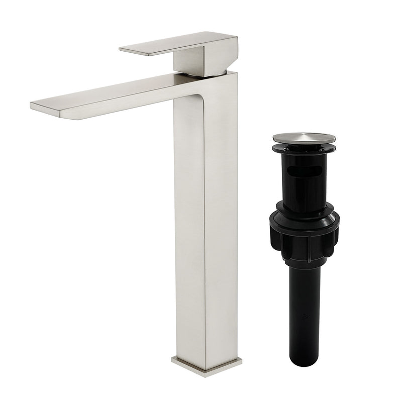 Single Handle High Basin Faucet SS304 Hot Cold Water Mixer Bathroom Vessel Sink Faucet with Pop-Up Waste