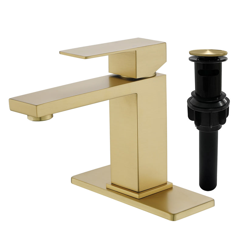 Stainless Steel Basin Faucets Square One Handle Hot and Cold Water Mixer Hotel Vanity Faucet for Bathroom