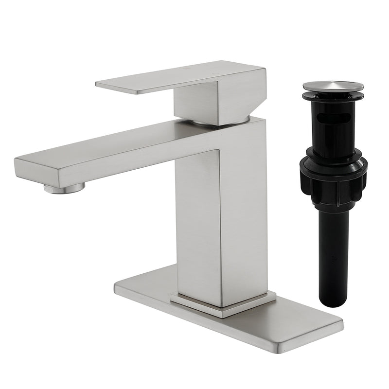 Stainless Steel Basin Faucets Square One Handle Hot and Cold Water Mixer Hotel Vanity Faucet for Bathroom