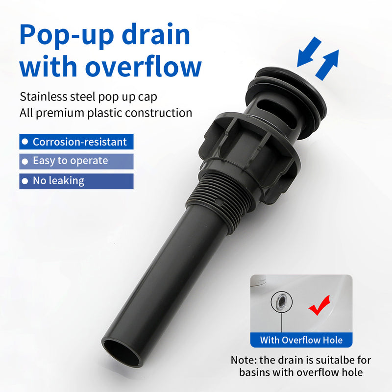 Tall Vessel Sink Faucet Single lever Square Single Hole Bathroom Faucet with drain stopper & Water Supply Lines