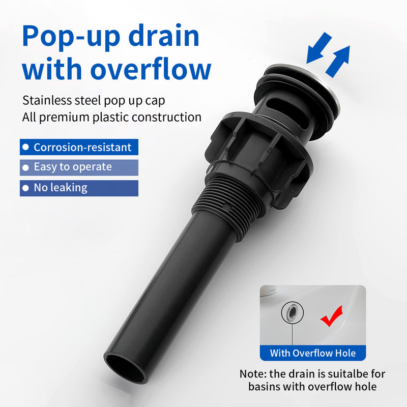 Tall Vessel Sink Faucet Single lever Square Single Hole Bathroom Faucet with drain stopper & Water Supply Lines
