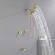2 Cross Handle Tub & Shower Trim Set with Cold and Hot Water, 7 Modes Dual Shower Head Set with Diverter Tub Spout 2-cross-handle-tub-shower-trim-set-with-cold-and-hot-water-7-modes-dual-shower-head-set-with-diverter-tub-spout Brushed Gold / Brass & SUS304 & ABS / 17.3*10.1*5.4inches