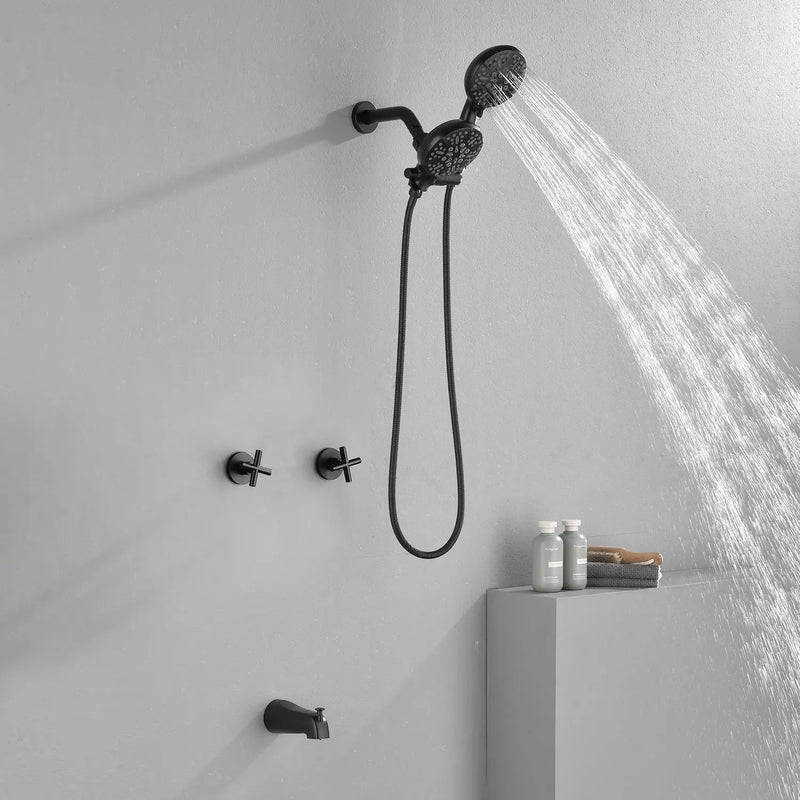 2 Cross Handle Tub & Shower Trim Set with Cold and Hot Water, 7 Modes Dual Shower Head Set with Diverter Tub Spout 2-cross-handle-tub-shower-trim-set-with-cold-and-hot-water-7-modes-dual-shower-head-set-with-diverter-tub-spout 