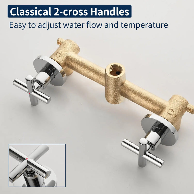 2 Cross Handle Tub & Shower Trim Set with Cold and Hot Water, 7 Modes Dual Shower Head Set with Diverter Tub Spout 2-cross-handle-tub-shower-trim-set-with-cold-and-hot-water-7-modes-dual-shower-head-set-with-diverter-tub-spout 