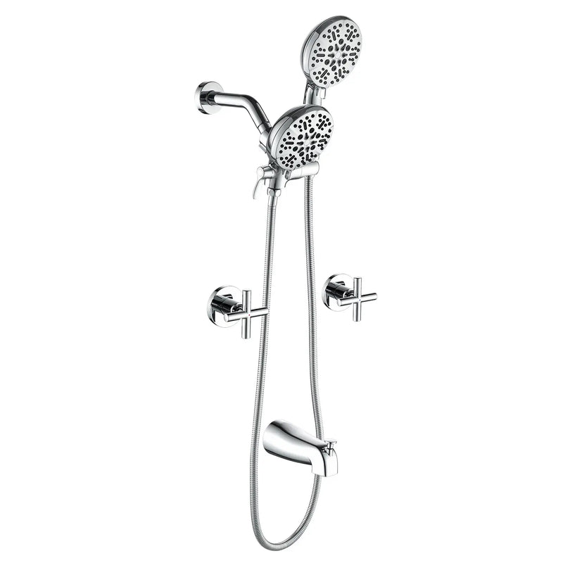 2 Cross Handle Tub & Shower Trim Set with Cold and Hot Water, 7 Modes Dual Shower Head Set with Diverter Tub Spout 2-cross-handle-tub-shower-trim-set-with-cold-and-hot-water-7-modes-dual-shower-head-set-with-diverter-tub-spout 