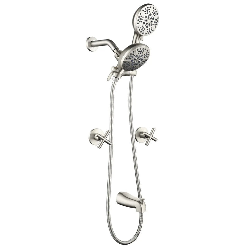2 Cross Handle Tub & Shower Trim Set with Cold and Hot Water, 7 Modes Dual Shower Head Set with Diverter Tub Spout 2-cross-handle-tub-shower-trim-set-with-cold-and-hot-water-7-modes-dual-shower-head-set-with-diverter-tub-spout 